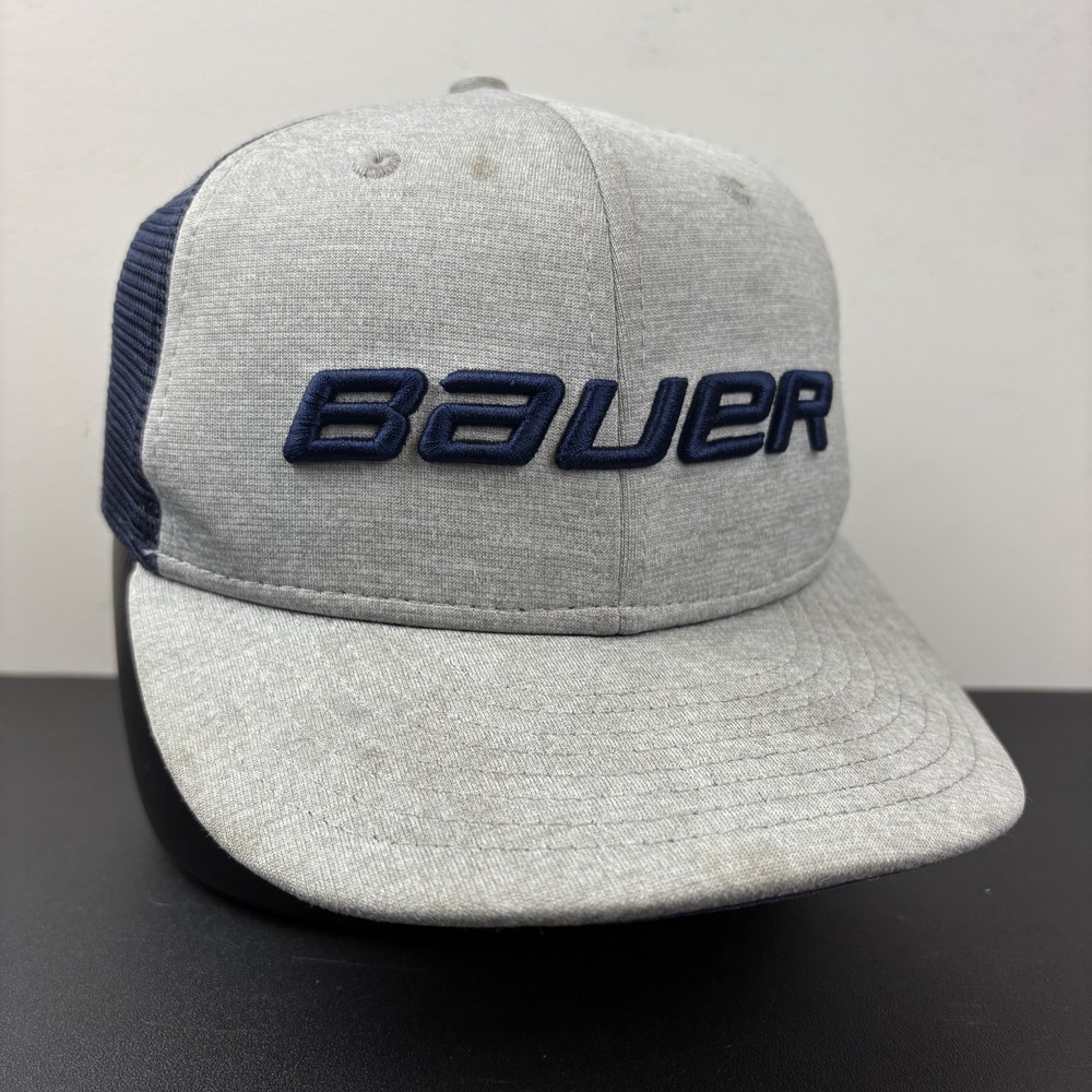 NE Bauer Youth Trucker Hat Gray Navy Distressed Mesh Embroidered Snapback Cap